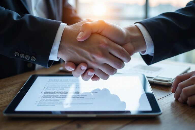 Acuerdo de términos y condiciones con personas dándose la mano
